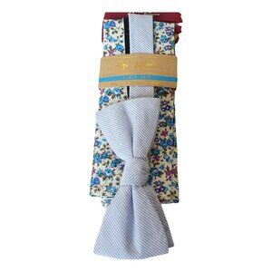 ORIGINAL PENGUIN Blue Pinstripe Pre-Tied Bow Tie Floral Cotton Pocket Square Set